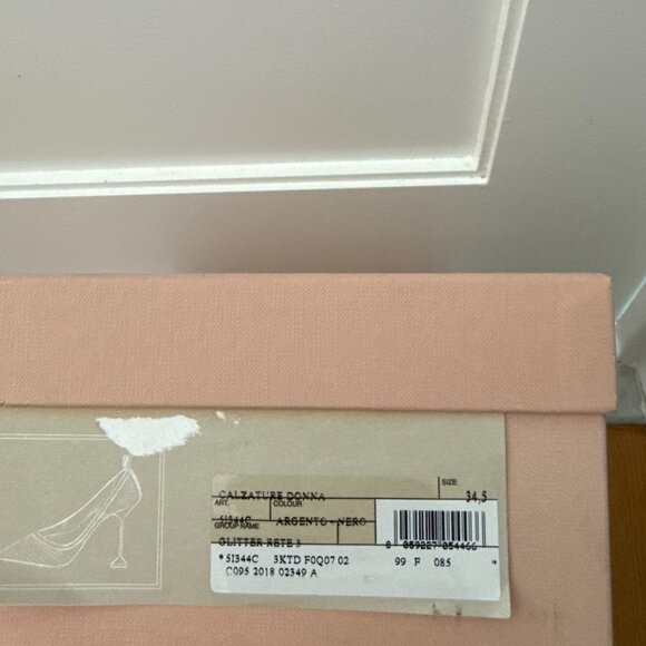 NWT Miu Miu Pointed Toe Pumps Black Mesh Silver Glitter High Heels  34.5 - Picture 3 of 12